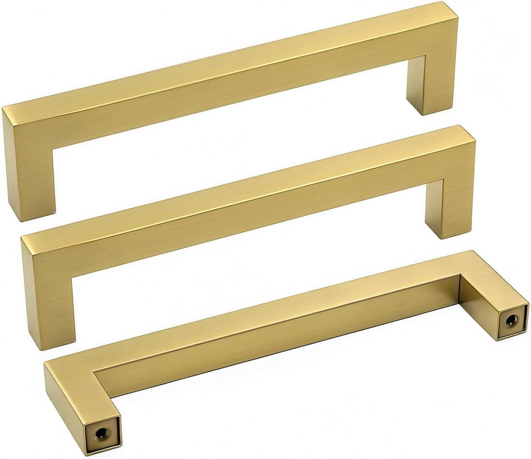 goldenwarm Kitchen Cabinet Handle Brushed Brass Drawer Pull Handles for Cabinets - LSJ12GD115 Square Bar Pulls Antique Brass Bathroom Cabinet Hardware Modern Knobs for Dresser Drawers, 5PCS