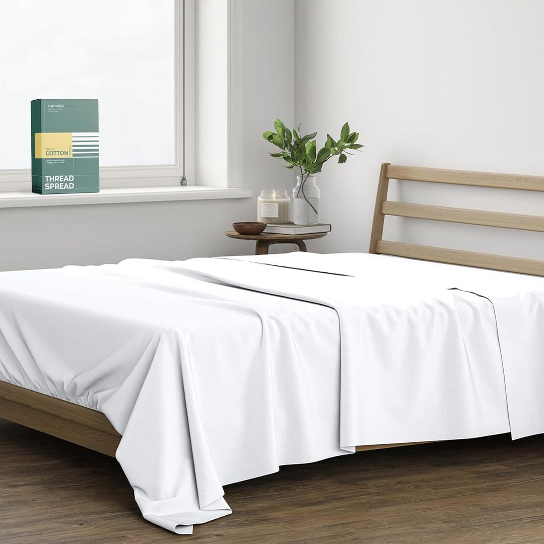 THREAD SPREAD 100% Organic Cotton Percale Flat Sheet King Size - 1 PC Flat Sheet, White - Crisp, Cool and Strong Bed Linen, Top Sheets for Hot Sleepers, Luxury Breathable GOTS Certified Sheets