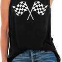 Racing Tank Tops for Women: Checkered Flag Graphic Car Shirt Race Lover Sleeveless Shirts Summer Race Day Vest (Medium, Black)