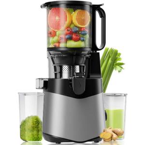 Cold Press Juicer, 5.8" Wide Feed Chute Juice Extractor Machine with 400W, High Juice Yield, Slow Masticating Juicer for Whole Vegetables & Fruits, Light Grey