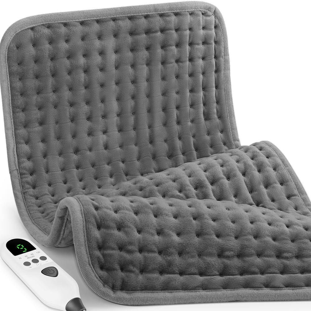 Heating Pad for Back Pain & Period Cramps Relief, 9 Heat Settings Electric Heating Pad for Neck & Shoulder, Auto Shut Off, Soft Machine Wash Fabric, Christmas Gifts for Mom, Women, 12''x24'', Gray