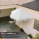 JONATHAN Y Half Umbrella UMB1201K Beverly 9 ft. Designer Classic Scalloped Fringe Market Patio with Crank, Tilt Button and UV Protection in Cream/White, White Pole
