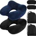 Sintuff 2 Pack Inflatable Travel Pillow for Airplanes Inflatable Neck Flight Pillows with Compact Bag and Blindfold for Traveling, Airplane, Train, Car, Office(Black and Blue)