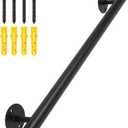 2.2 FT Black Metal Heavy Duty Hand Rails for Indoor Stairs, 27 Inch Wall Mounted Staircase Handrail - Outdoor Stair Railings Kit for Garage, Basement, Porch Steps, Deck Rails, Safety Grab Bars