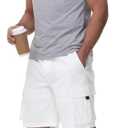 2 x Yundobop Men's Casual 9" Inseam Cargo Shorts Twill Classic Stretch Golf Summer Short with 6 Pockets (White)