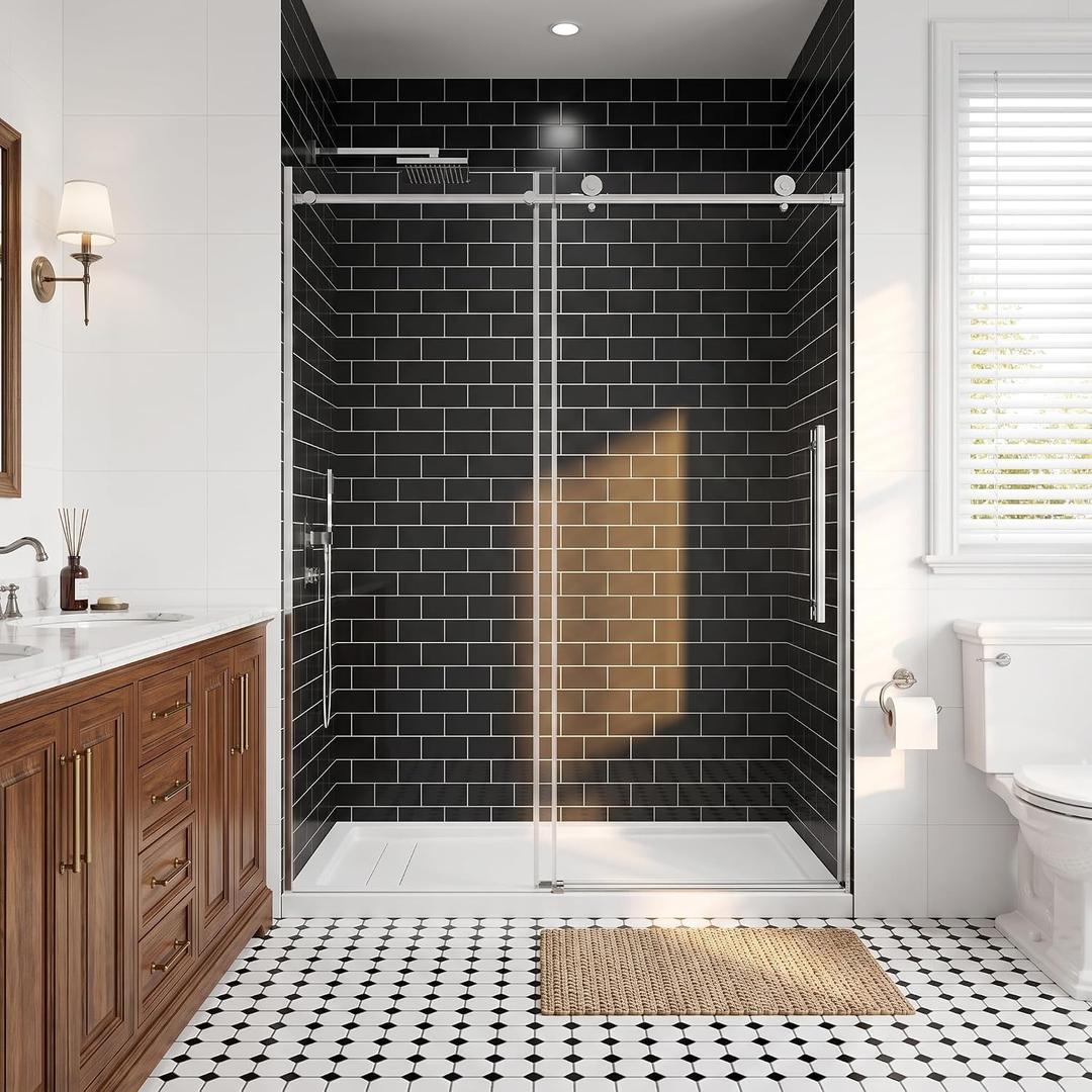 56-60" W x 76" H Sliding Glass Shower Door, 3/8" Thick, Polished Chrome