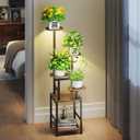 Round Plant Stand Indoor with Grow Light, 5-Tiered Tall Plant Stand Indoor, Metal Plant Shelf with Adjustable Light, Ideal for Living Room, Garden, Patio (Black Brown)