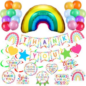 Thank You Banner Thank You Sign Employee Appreciation Decorations Kit for Teachers Balloon Hanging Swirls Staff Banner Employee Appreciation Party Supplies Decorate