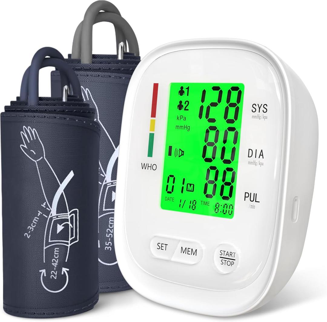Blood Pressure Monitor with XL Cuff (14-21") & M/L Cuff (9-17") for Big Arm, Rechargeable BP Machine for Home Use with Color-Coded Large Screen, Automatic High BP Monitors, Dual User 290 Memory