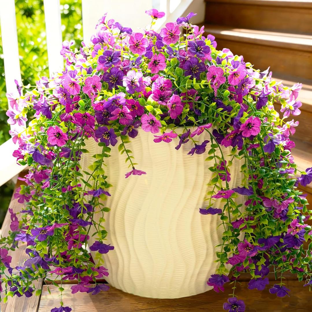 Fanfantoey Artificial Flowers for Outdoors Fake Hanging Decoration, Realistic Plants, UV & Fading Resistant Silk Flower for Spring Porch Patio Balcony Planter Yard (3, Purple Fuchsia)