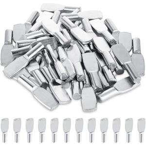 QTLCOHD 300 Pcs 1/4 Inch Shelf Pins, Spoon Shape Cabinet Shelf Pegs, Nickel Plated Metal Shelf Support Pegs Holder for Shelves, Furniture, Closet, Bookshelf, Wood Shelving