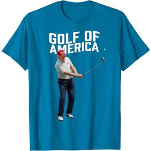 Funny Golf of America Donald Trump Pun T-Shirt (Blue, M)