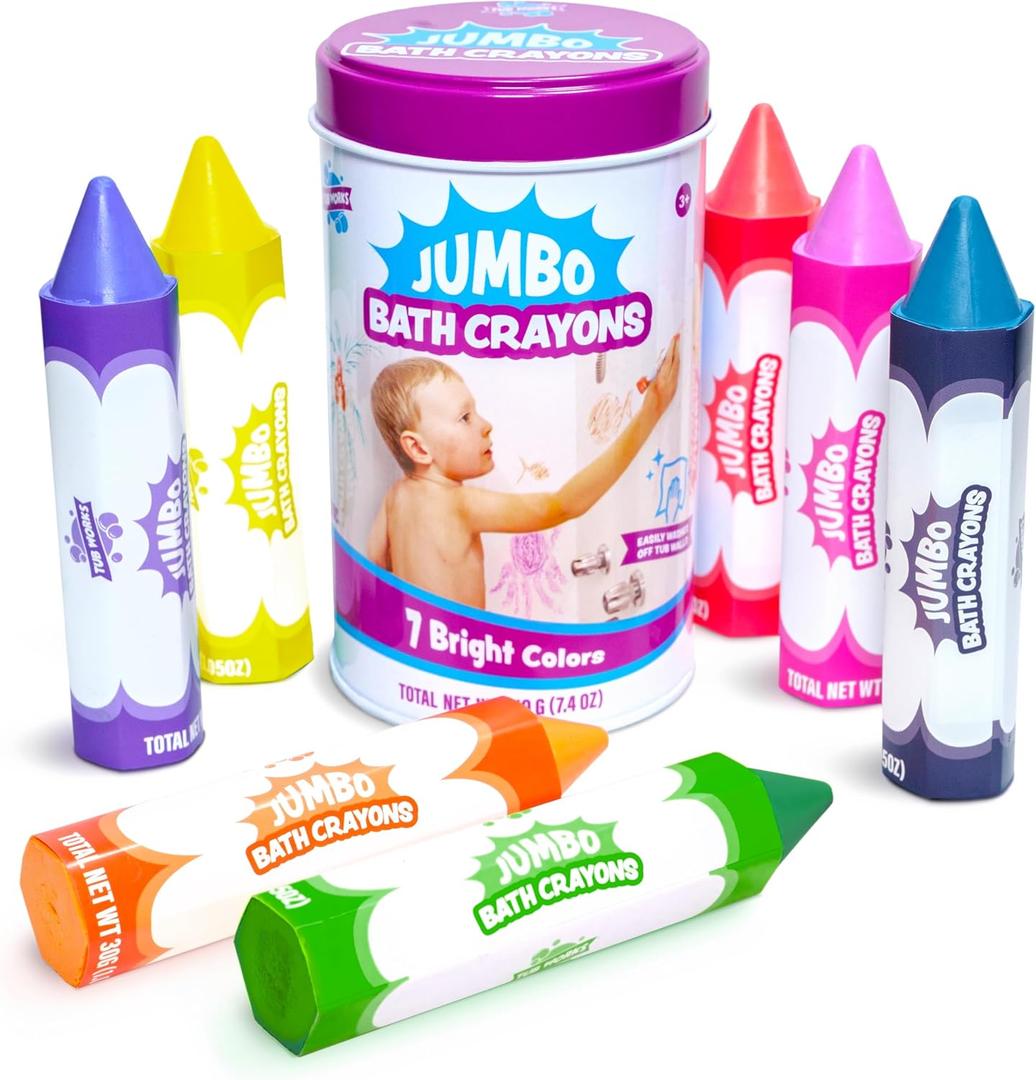 Tub Works Smooth Jumbo Bath Crayons Bath Toy | Nontoxic, Washable Bath Crayons for Toddlers & Kids | Unique Formula Draws Smoothly & Vividly on Wet & Dry Tub Walls | Large, Easy-Grip Bathtub Crayons
