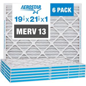Aerostar 19.875x21.5x1 MERV 13 - 6 Count - Pleated HVAC, Furnace & Air Conditioner Filters - For Bacteria, Dust, Cold & Flu Germs, Lint, Mold, Pet Dander, Allergy-Causing Pollen, Smog, Smoke & Viruses
