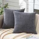 GAWAMAY Decorative Square Throw Pillow Covers 18"x18" Inch Set of 2, Super Soft Chenille Pillows Farmhouse Fall Pillowcase for Living Room Bedroom Sofa Couch Cushion Cover Grey 45x45cm (No Insert)