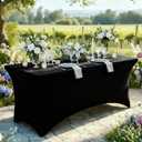Moosfor Spandex Elastic Fitted 6FT Rectangle Tablecloth 6 Pack, Stretch Washable Reusable Table Cover for Outdoor Picnic, Dining, Wedding, Banquet & Party Events (Black, 72Lx30Wx30H Inch)