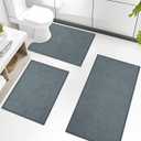 chakme Bathroom Rug Set 3 Piece, Ultra Thin Bath Mat Quick Dry, Absorbent, Non Slip, Machine Washable, Light Blue, 17" x 24" / 17" x 30" / 17" x 59" Geometric Design