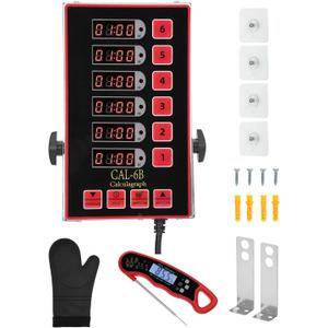 Commercial Kitchen Timer, 6 Channel Timer Restaurant Kitchen Supplies, Heavy-Duty Timer - Stainless Steel | Digital LED Technology | Reminder Function | Loud Alarm