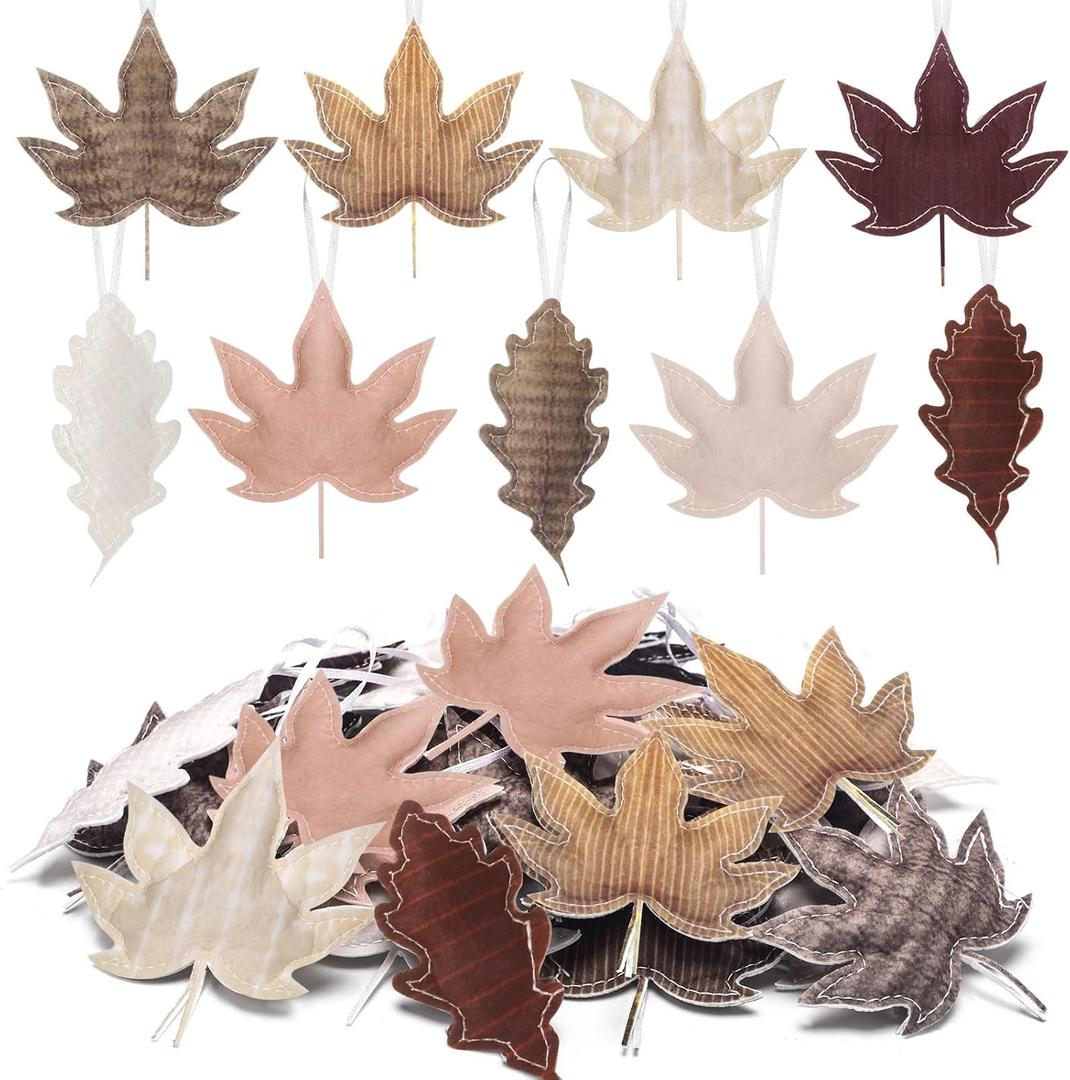 30 Thanksgiving Fall Leaves Fall Trees Ornaments 3D Fabric Felt Leaves for Crafts Cotton Maple Leaf Hanging Ornament Thanksgiving Ornament for Tree Autumn Decoration Farmhouse Harvest Party