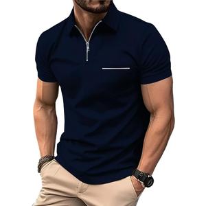 ZITY Mens Polo Shirts Quarter Zip Shirts Casual Classic Lightweight Short Sleeve Golf Collared Shirt with Pocket (Large, Navy)