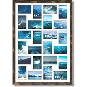 DUENPY 22x32 Collage Picture Frame 4x6 Picture Frames Collage Wall Decor Displays twenty four 4x6 inch Photos Horizontal Wall Mounting Display and Vertical Brown