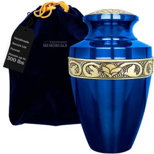 Trupoint Memorials Extra Large Urn for Ashes Adult Male or Female Up to 300 lbs  Cremation Urns for Human Ashes, Funeral Memorial Urns for Men & Women  Grecian Blue Gold
