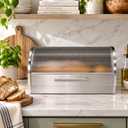 Oggi Stainless Steel Roll Top Bread Box for Kitchen Countertop with Tempered Glass Lid - Fits Multiple Large Loaves of Bread and Other Freshly Baked Goods Including Cookies, Bagels, Muffins, 15.25 x 8.25 x 8.25 inches