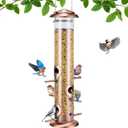 Kingsyard Metal Bird Feeders for Outdoors Hanging, Tube Bird Feeder with 6 Feeding Ports, 15 Inch, Chew-Proof & Weatherproof, Antique Copper