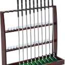 Lenwen Golf Putter Stand Wooden Display Rack Golf Club Holder Stand Floor Display Rack Club Organizer for Storage Sports Indoor Home Office Simulator, Hold 13 Clubs 30 Balls Storage