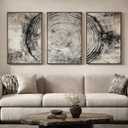 Large Framed Tree Rings Canvas Wall Art for Living Room, 3 Piece Black Gray Modern Farmhouse Wood Stump Artwork for Walls, Rustic Neutral Nature Picture Prints Paintings for Bedroom Hallway 24x36 Inch, 24"W x 36"Hx 3 Pcs