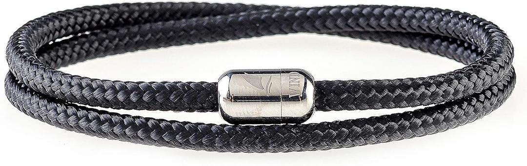 Wind Passion - Mens Bracelet, Durable Rope Wristband for Men, Versatile Pulseras Para Hombres - Waterproof, Magnetic Clasp, Ideal for Outdoor & Fashion (Small ( Wrist size: 5.31 - 5.71 inch ), Silver Magnet - Black Pearl)