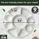 Rani 9 Compartment Round Biodegradable Divided Plates, Pack of 200 ~ Party, Thali, Buffet | Disposable & Eco-Friendly | Heavy-Duty Sturdy Paper Bagasse | Premium Quality | 12.44" Diameter 1.38" Height