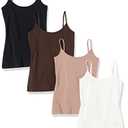 Amazon Essentials Women's Slim-Fit Camisole for Layering and Everyday Wear, Pack of 4, Black/Dark Taupe/Espresso/White, Small
