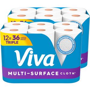 Viva Multi-Surface Cloth Paper Towels, Choose-A-Sheet Size, 12 Triple Rolls, 165 Sheets per Roll