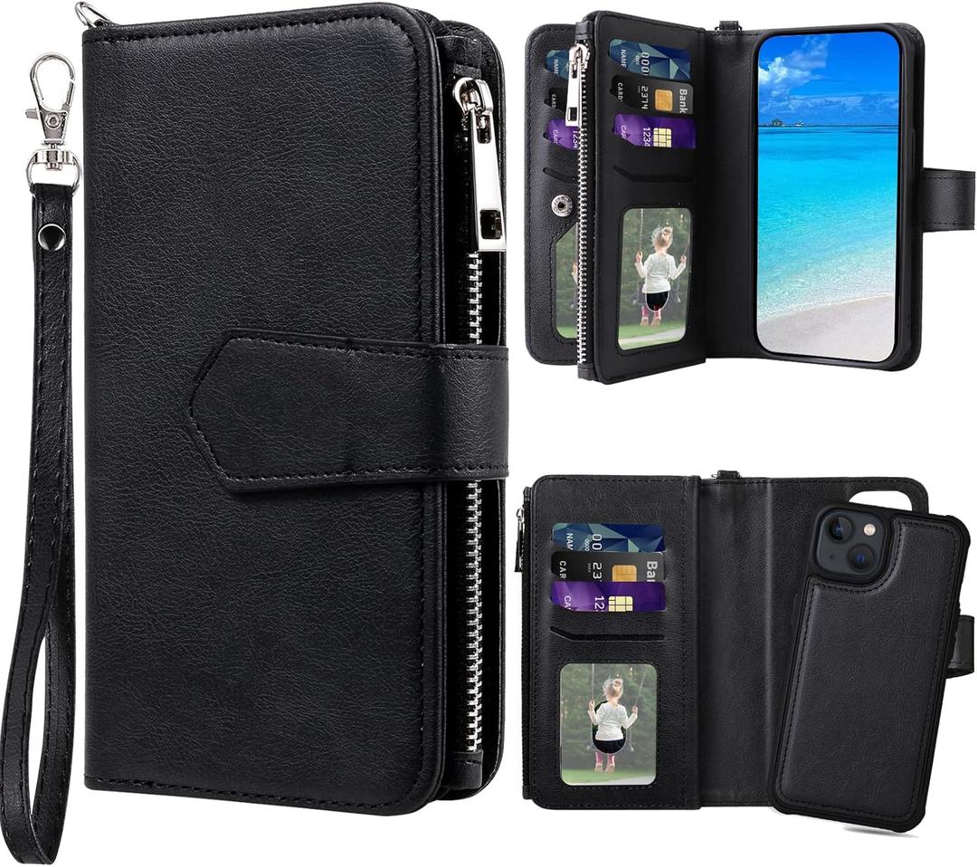 Case for iPhone 13 Mini, 2 in 1 Magnetic Detachable Wallet Case, PU Leather Phone Case Cover with Card Holder for iPhone 13 Mini, Black