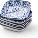 Selamica Porcelain 8-inch Square Dinner Plates, Salad Pasta Bowls, Set of 6, Vintage Blue