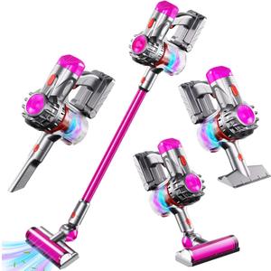 Kids Vacuum That Really Works, Toddler Vacuum Toy That Works, Toy Baby Working Play Child Size Real Mini Vacuum Cleaner with Real Suction Cleaning Set for Kids Toddlers 3-5(Pink) (Red)