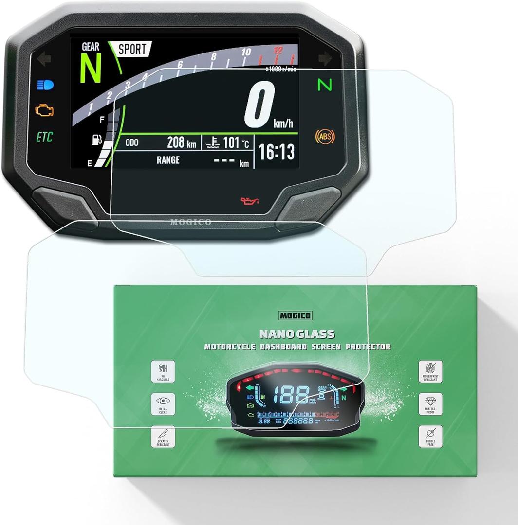 Nano Glass Dashboard Screen Protector for Kawasaki Ninja ZX-6R, ZX-4R 2024+ / ZX-10R, ZX-10RR 20212025 / ZX-4RR, ZX-25R 2023+ | for Versys 650 2022+ (2x Ultra Clear) Anti-Scratch, Bubble-Free