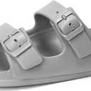 FUNKYMONKEY Women's Comfort Slides Double Buckle Adjustable Plastics Flat Sandals, Size 8