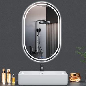 WISSMIELS Oval LED Bathroom Mirror 20"x28" LED Mirror with Frame Dimmable Brightness, Anti-Fog, Lighted-Bathroom-Mirror with Front Light and Backlit, Modern Wall Mounted Mirror for Decorative