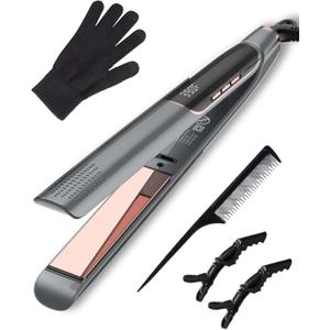 ANWA Titanium 1 Inch Flat Iron Hair Straightener, 2 in 1 Hair Straightener and Curler with 3D Floating Plates, Professional Hair straightening Iron with Negative Ion, Double Voltage