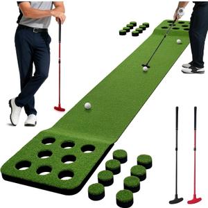 Wekin Indoor Putting Green Mat with 2 Putters, 2 Balls,12 Hole Covers, Golf Training Mat for Party Game, Great Gifts for Men, 10.5 feet x 1.5 feet