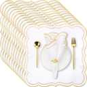 Hahafelt Cloth Napkins 18x18inches Scalloped Embroidery Cloth Napkins Washable Polyester Table Dinner for Hotel Restaurant Weddings Events Parties (Gold,12 Set)