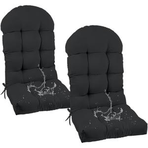 Outdoor Adirondack Chair Cushions Set of 2,Waterproof Rocking Chair Cushion with Ties Non-Slip,Black Thick Patio Chair Seat Cushion for Indoor Outdoor Furniture 47 in*19.68 in*3.9 in