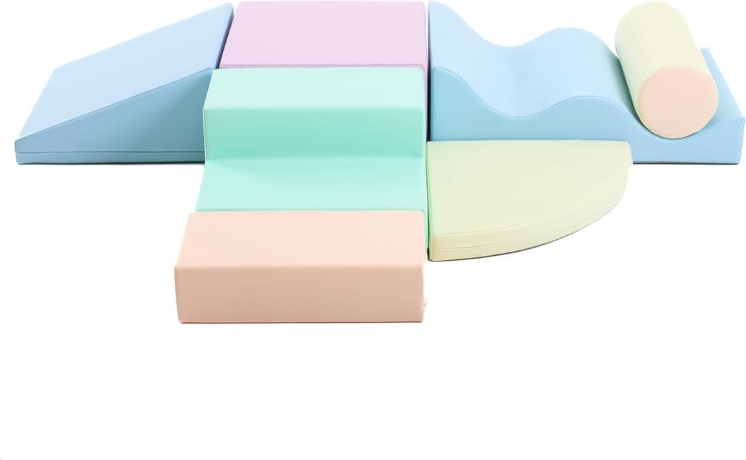 IGLU Soft Play Explorer Set with Wedge Shape for Climbing and Crawling Toddlers Age 1-3 in Pastel Color 6 Shape Foam Blocks
