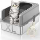 Stainless Steel Cat Litter Box, Extra Large High Sided Litter Boxs for Big Cats, XL Metal Litter Box with Lid, Non Stick, No Smell, Easy to Clean, Included Scoop