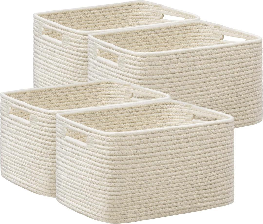 UBBCARE 4 Pack Storage Basket for Shelves, Woven Baskets for Organizing, Durable Organizer Baskets Storage Bins for Bookshelf, Toys, Towels, Clothes, 13''Lx9''Wx7.5''H, Beige