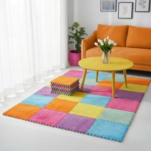 Tinideya Plush Interlocking Carpet Tile, Foam Puzzle Mat, Macaron, 72 Pcs
