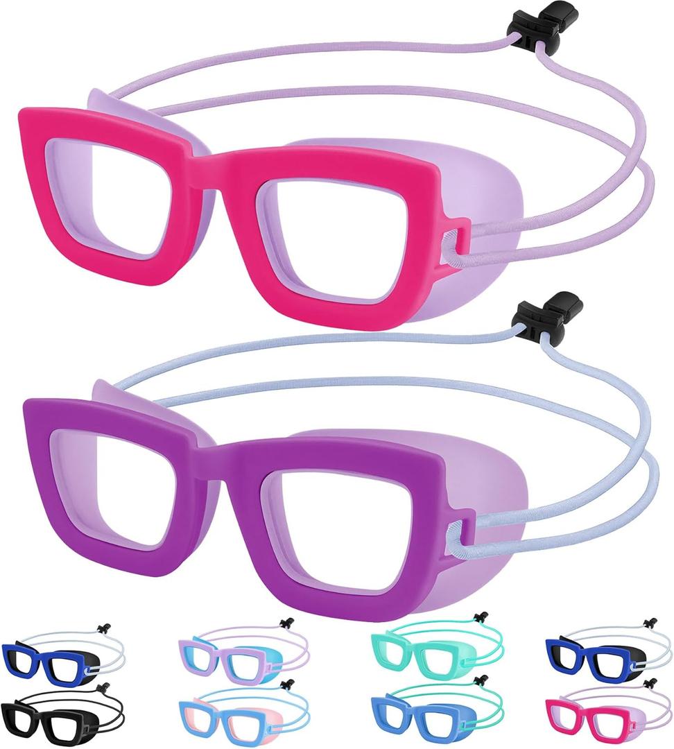 Vvinca Kids Swim Goggles, 2 Pack Toddlers Swimming Goggles Bungee Strap No Hair Pulling Anti-Fog/UV Pool Goggles for Age 3-10 (01-hot Pink& Purple)