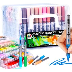 CHROMA FACTORY Acrylic Paint Marker Brush Tip, 120 Colors, Automatic Ink Control System, Premium Acrylic Paint Pens For Canvas, Rock Painting, Glass, Clothing, Shells, Ceramic Surfaces, DIY Crafts